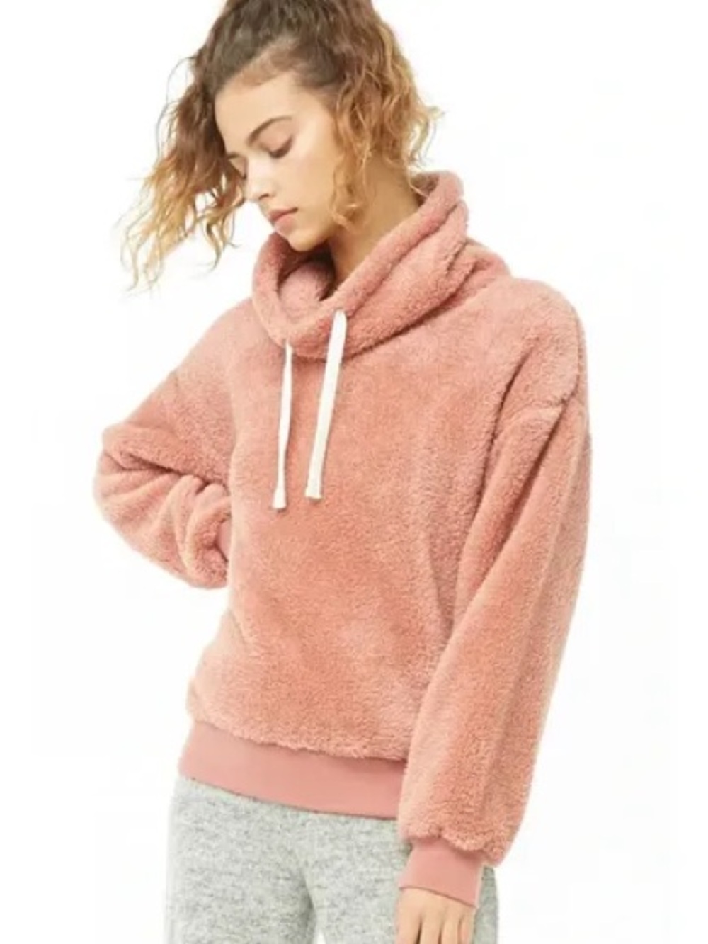 Forever 21 Teddy Fleece Cowl Neck Pullover